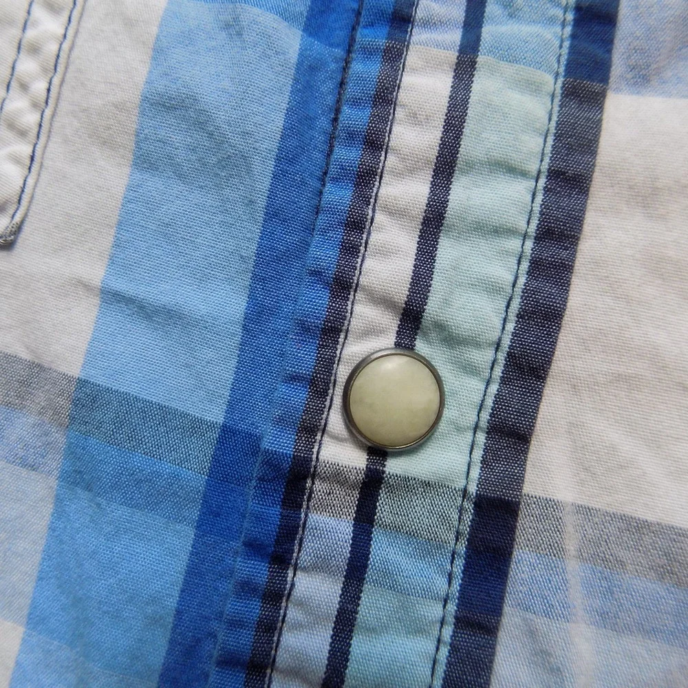 Arizona Button Down Shirt Boys XL 14/16 Blue Plaid Good Western Snap Short Slv